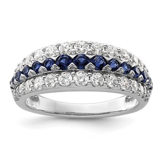 14k White Gold 7/8 carat Lab Grown Diamond VS/SI+ G+ and Lab Created Blue Sapphire Complete Fashion Ring