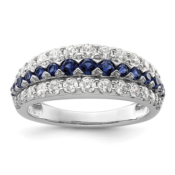 14k White Gold 7/8 carat Lab Grown Diamond VS/SI+ G+ and Lab Created Blue Sapphire Complete Fashion Ring
