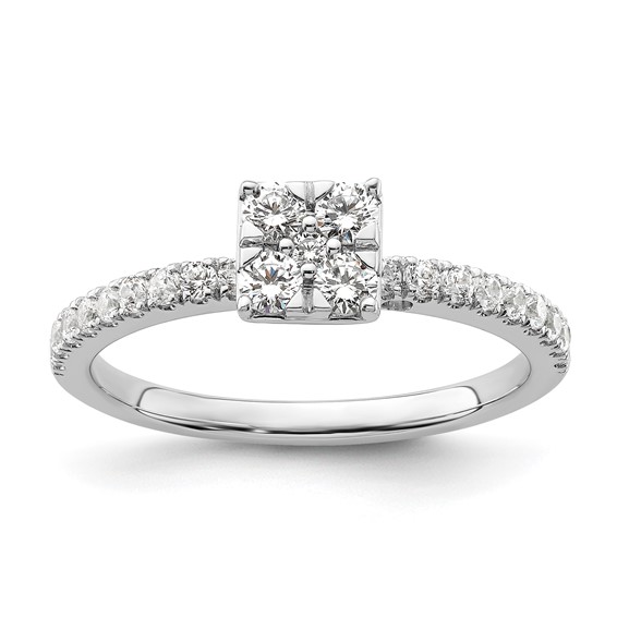 Two Promises 14k White Gold 1/2 carat Lab Grown Diamond VS/SI+ G+ Complete Cluster Engagement Ring