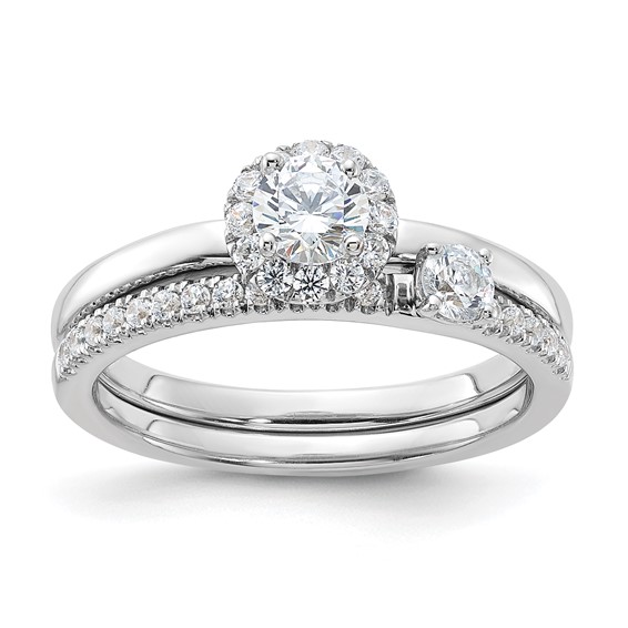 Two Promises 14k White Gold 1/2 carat Lab Grown Diamond VS/SI+ G+ Complete Petite Halo Engagement Ring
