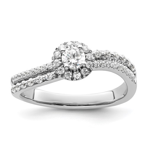 Two Promises 14K White Gold 0.50 Carat Lab Grown Diamond VS SI+ G+ Complete Halo Engagement Ring