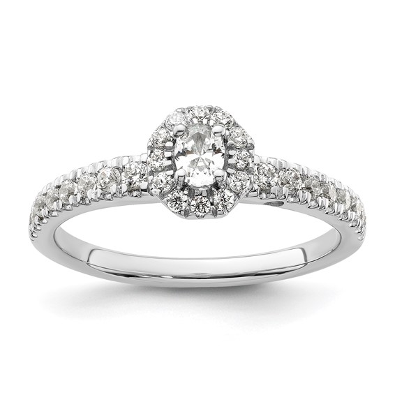 Two Promises 14k White Gold 5/8 carat Lab Grown Diamond VS/SI+ G+ Complete Petite Halo Engagement Ring
