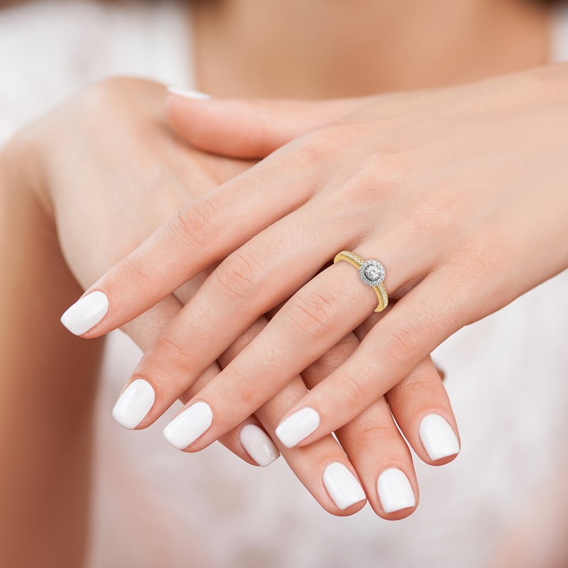 14K Two-Tone Lab Grown VS/SI+ G+ Dia Two Promises Halo Complete Engagement