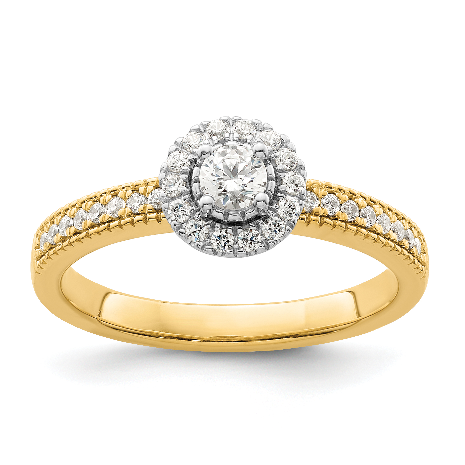 14K Two-Tone Lab Grown VS/SI+ G+ Dia Two Promises Halo Complete Engagement (RM9214E-015-CWYLG)
