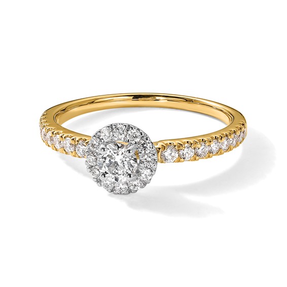 Two Promises 14k Two-tone 5/8 carat Lab Grown Diamond VS/SI+ G+ Complete Petite Halo Engagement Ring