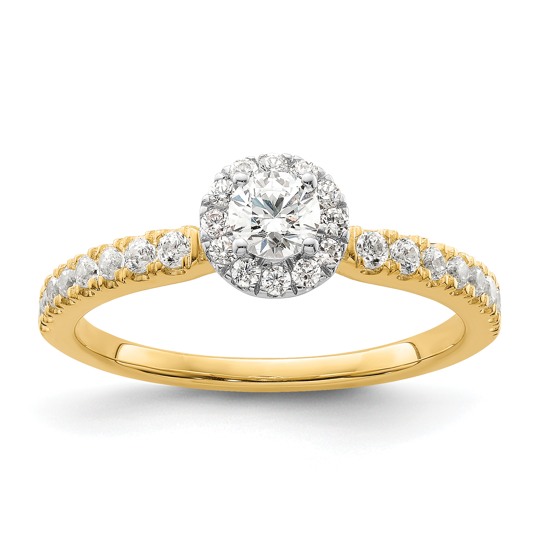Two Promises 14k Two-tone 5/8 carat Lab Grown Diamond VS/SI+ G+ Complete Petite Halo Engagement Ring (RM9215E-025-CWYLG)