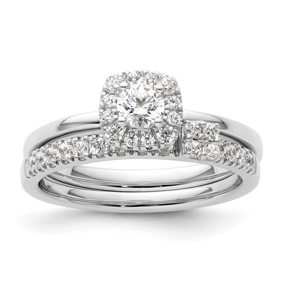 Two Promises 14k White Gold 3/8 carat Lab Grown Diamond VS/SI+ G+ Complete Petite Halo Engagement Ring