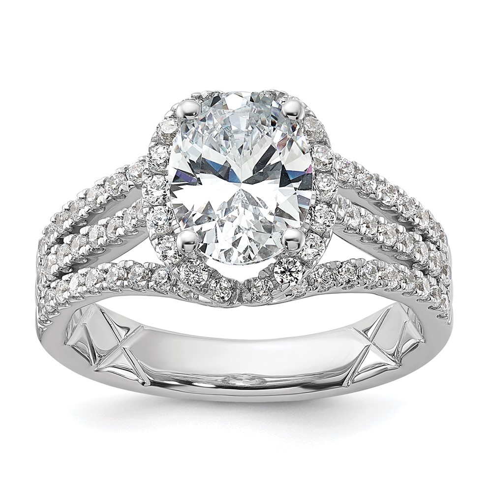 14K White Gold 0.62 Carat Lab Grown Diamond VS SI+ G+ 1.50 Carat Oval Center Semi Mount Halo Engagement Ring