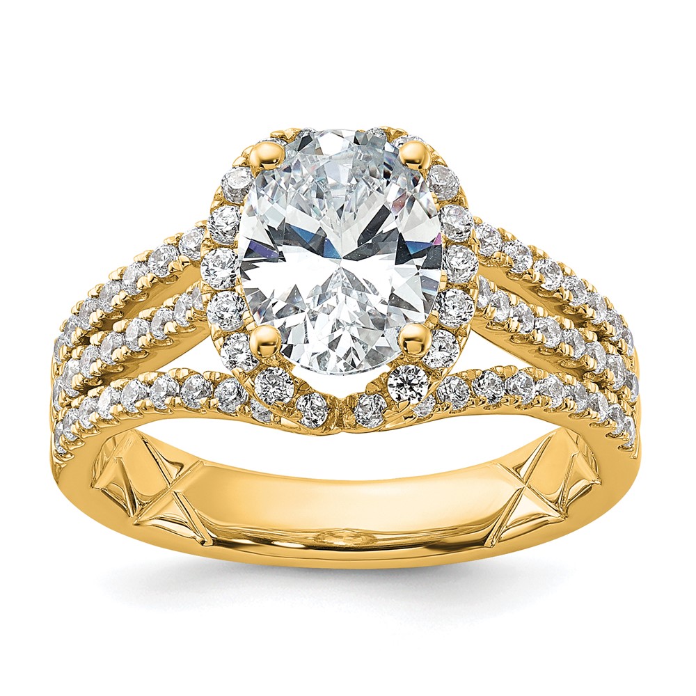 14K Yellow Gold 0.62 Carat Lab Grown Diamond VS SI+ G+ 1.50 Carat Oval Center Semi Mount Halo Engagement Ring