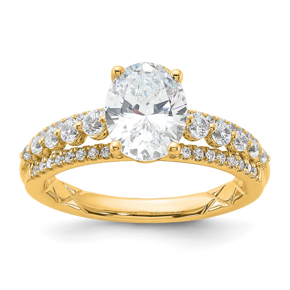 14K Yellow Gold 0.50 Carat Lab Grown Diamond VS+ F+ 1.25 Carat Oval Center Semi Mount Engagement Ring