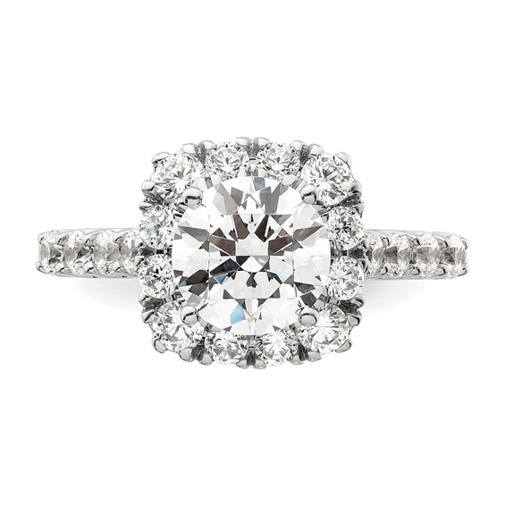 14k White Gold 1 carat Lab Grown Diamond VS/SI+ G+ 1 1/2 carat Center Round Semi Mount Halo Engagement Ring