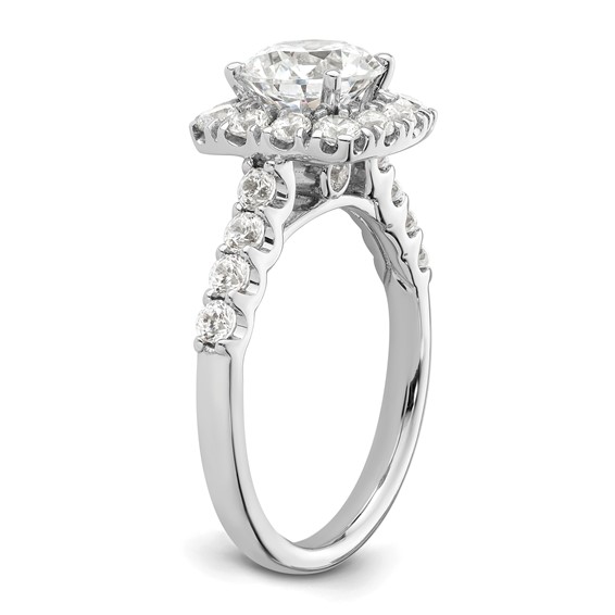 14k White Gold 1 carat Lab Grown Diamond VS/SI+ G+ 1 1/2 carat Center Round Semi Mount Halo Engagement Ring