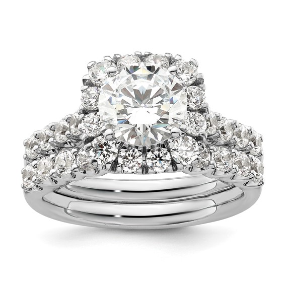 14k White Gold 1 carat Lab Grown Diamond VS/SI+ G+ 1 1/2 carat Center Round Semi Mount Halo Engagement Ring