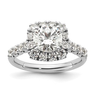 14k White Gold 1 carat Lab Grown Diamond VS/SI+ G+ 1 1/2 carat Center Round Semi Mount Halo Engagement Ring