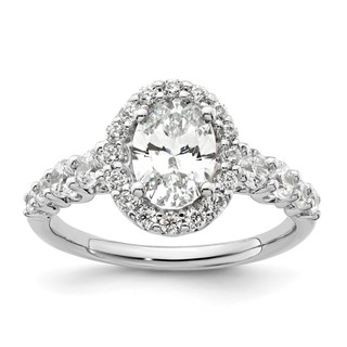 14k White Gold 7/8 carat Lab Grown Diamond VS/SI+ G+ 1 carat Center Oval Semi Mount Engagement Ring