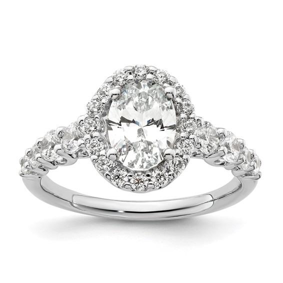 14k White Gold 7/8 carat Lab Grown Diamond VS/SI+ G+ 1 carat Center Oval Semi Mount Engagement Ring