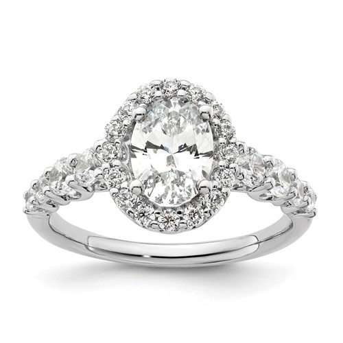 14K White Gold 0.88 Carat Lab Grown Diamond VS SI+ G+ 1 Carat Center Oval Semi Mount Engagement Ring