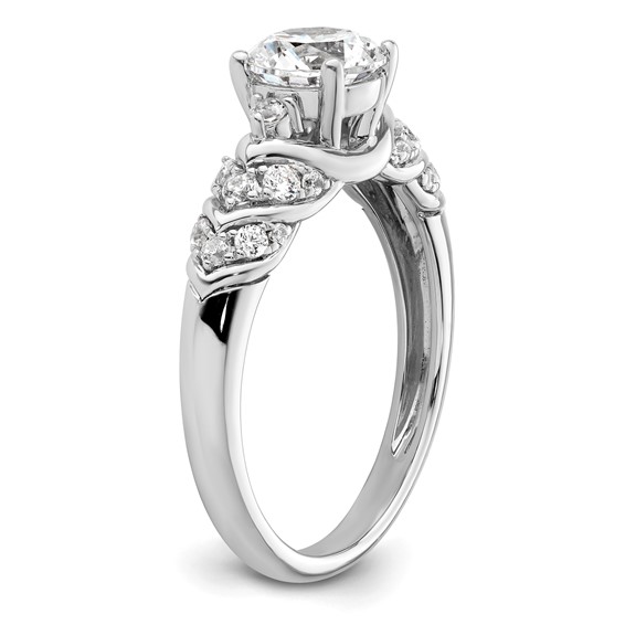 14k White Gold 1/3 carat Lab Grown Diamond VS/SI+ G+ 1 carat Center Round Semi Mount Shared Prong Engagement Ring