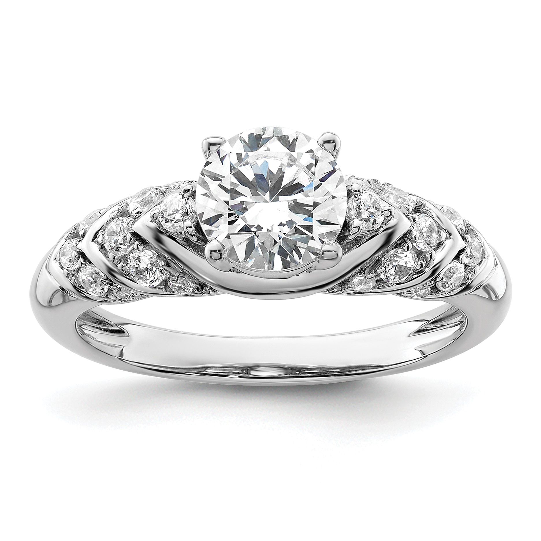 14k White Gold 1/3 carat Lab Grown Diamond VS/SI+ G+ 1 carat Center Round Semi Mount Shared Prong Engagement Ring (RM9262E-100-WLG)
