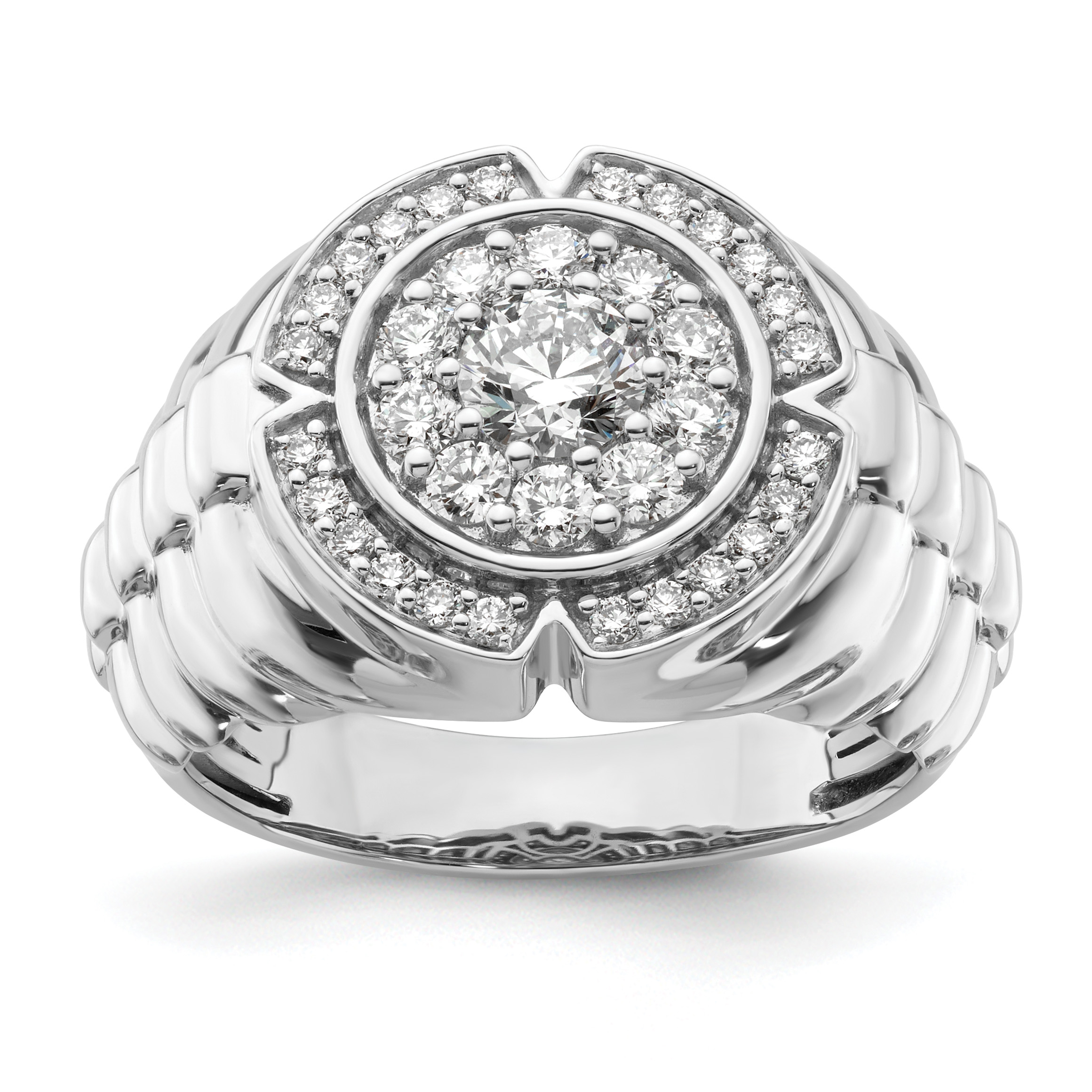 IBGoodman 10k White Gold 1 1/5 carat Lab Grown Diamond VS/SI+ G+ Complete Men's Cluster Ring (RM9346-121-0WLG)