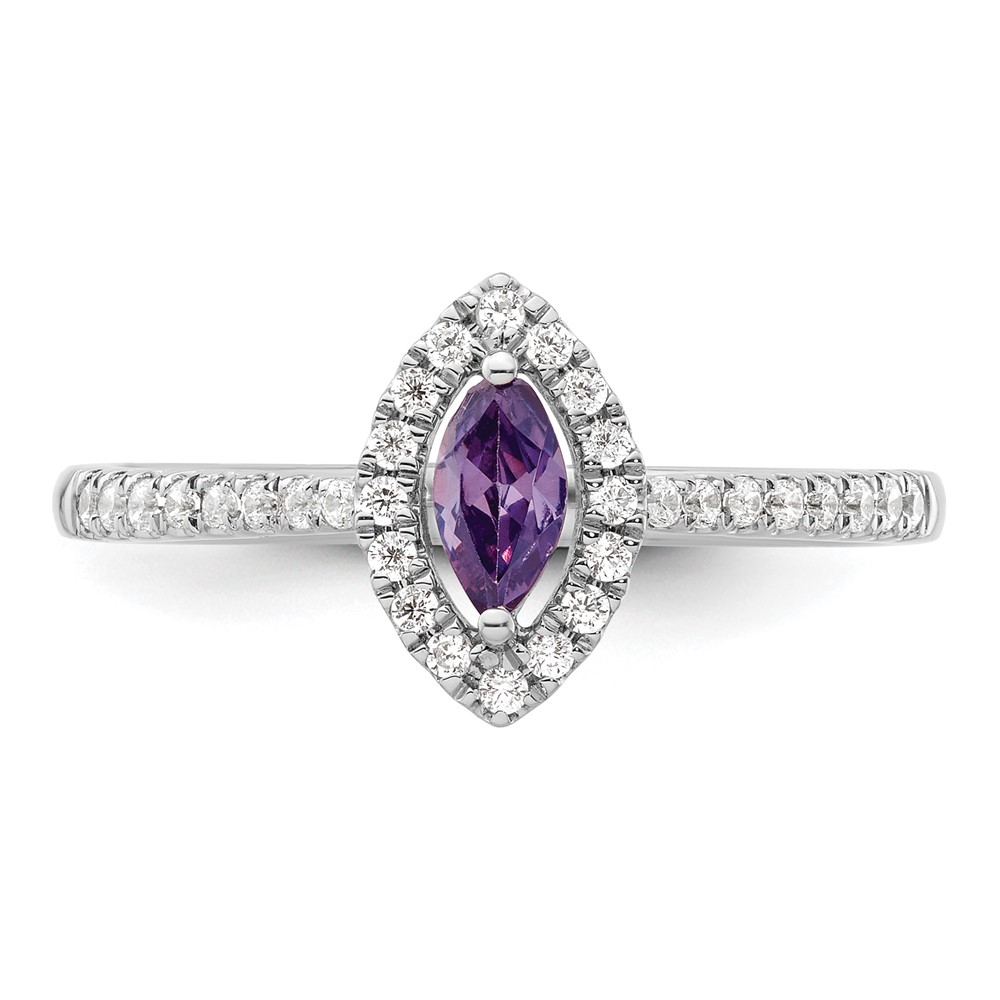 14k White Gold 1/5 carat Lab Grown Diamond VS/SI+ G+ and Amethyst February Birthstone Ring (RM9355-AM-020-WLG)