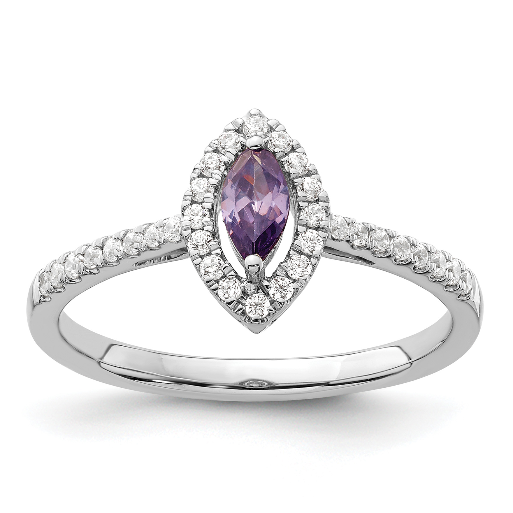 14k White Gold 1/5 carat Lab Grown Diamond VS/SI+ G+ and Amethyst February Birthstone Ring (RM9355-AM-020-WLG)