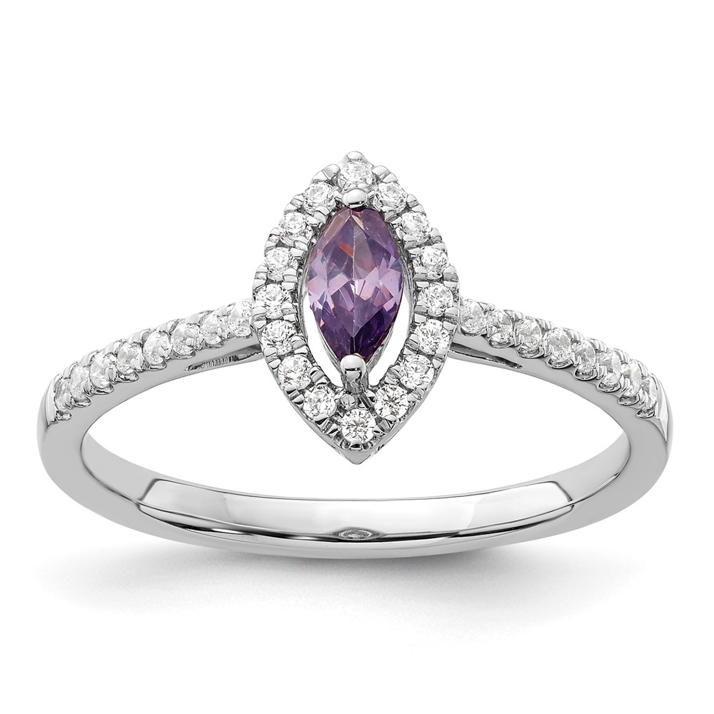 14K White Gold 0.20 Carat Lab Grown Diamond VS SI+ G+ and Amethyst February Birthstone Ring