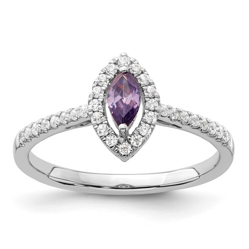 14K White Gold 0.20 Carat Lab Grown Diamond VS SI+ G+ and Amethyst February Birthstone Ring