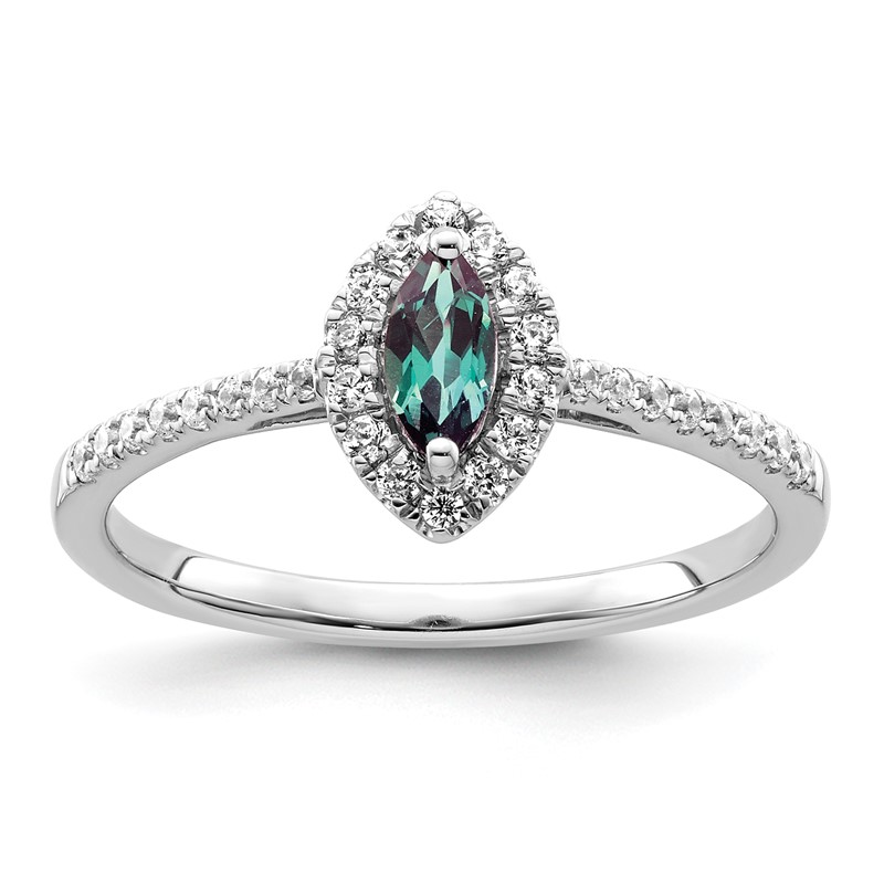 14k White Gold 1/5 carat Lab Grown Diamond VS/SI+ G+ and Lab Created Alexandrite June Birthstone Ring