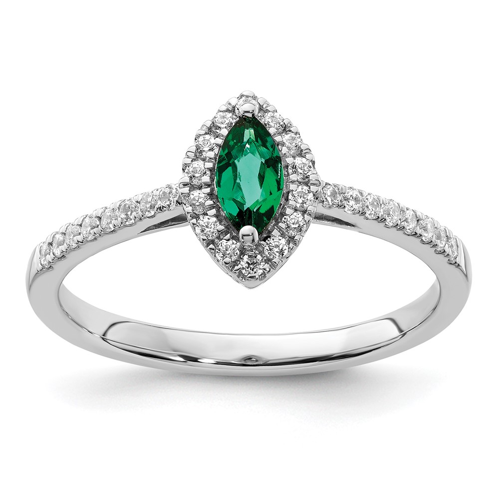 14K White Gold 0.20 Carat Lab Grown Diamond VS SI+ G+ and Lab Created Emerald May Birthstone Ring