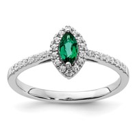14K White Gold 0.20 Carat Lab Grown Diamond VS SI+ G+ and Lab Created Emerald May Birthstone Ring view 1
