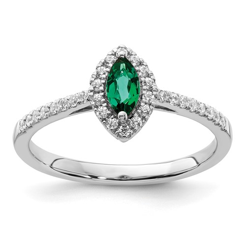 14K White Gold 0.20 Carat Lab Grown Diamond VS SI+ G+ and Lab Created Emerald May Birthstone Ring