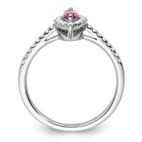 14K White Gold 0.20 Carat Lab Grown Diamond VS SI+ G+ and Lab Created Pink Sapphire October Birthstone Ring view 2