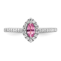 14K White Gold 0.20 Carat Lab Grown Diamond VS SI+ G+ and Lab Created Pink Sapphire October Birthstone Ring view 4