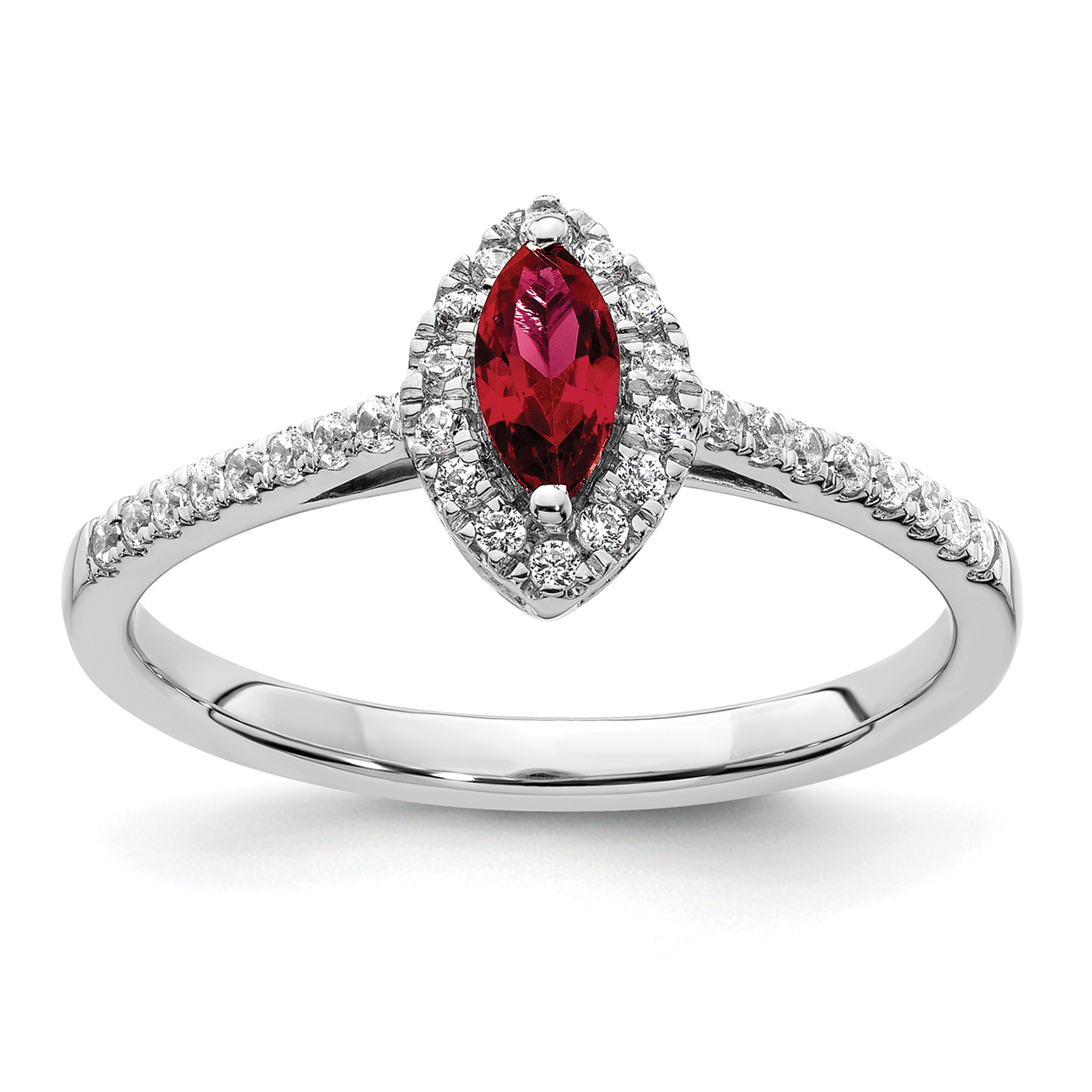 14k White Gold 1/5 carat Lab Grown Diamond VS/SI+ G+ and Lab Created Ruby July Birthstone Ring (RM9355-CRU-020-WLG)