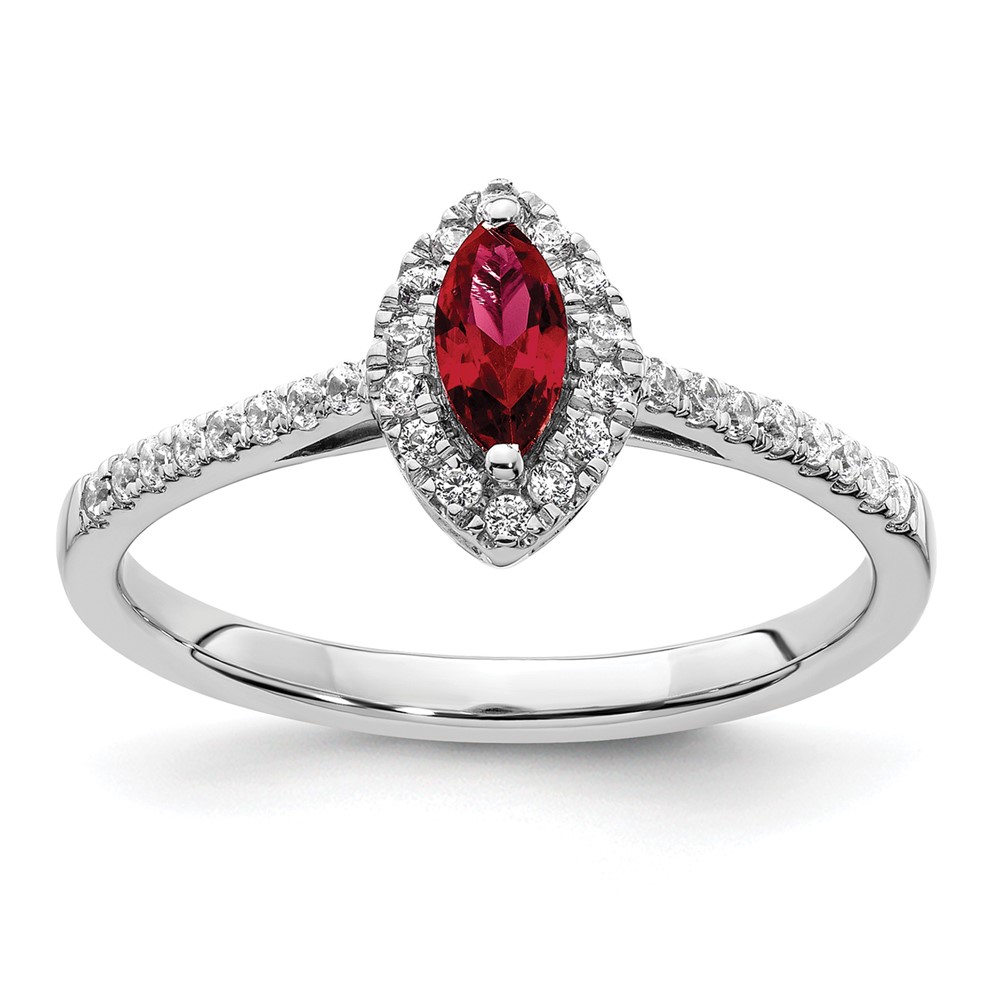 14K White Gold 0.20 Carat Lab Grown Diamond VS SI+ G+ and Lab Created Ruby July Birthstone Ring