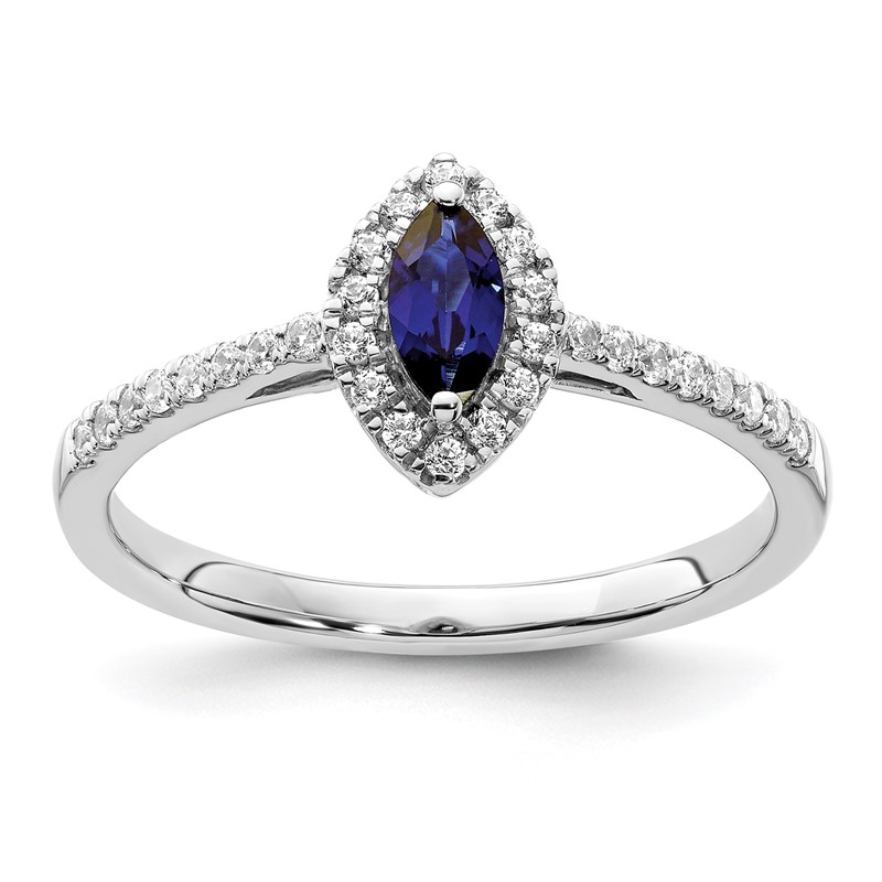 14k White Gold 1/5 carat Lab Grown Diamond VS/SI+ G+ and Lab Created Blue Sapphire September Birthstone Ring