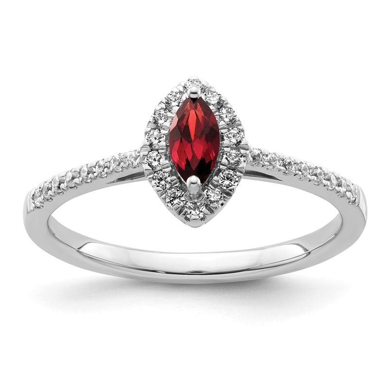 14k White Gold 1/5 carat Lab Grown Diamond VS/SI+ G+ and Garnet January Birthstone Ring