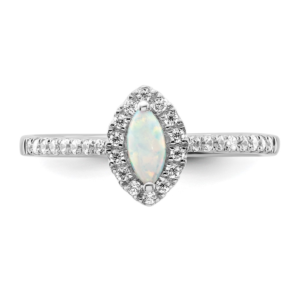 14k White Gold 1/5 carat Lab Grown Diamond VS/SI+ G+ and Lab Created Opal October Birthstone Ring (RM9355-OP-020-WLG)