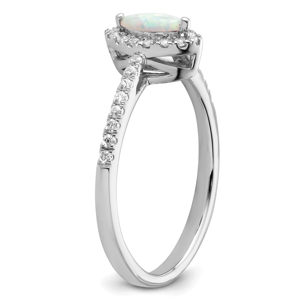 14k White Gold 1/5 carat Lab Grown Diamond VS/SI+ G+ and Lab Created Opal October Birthstone Ring (RM9355-OP-020-WLG)