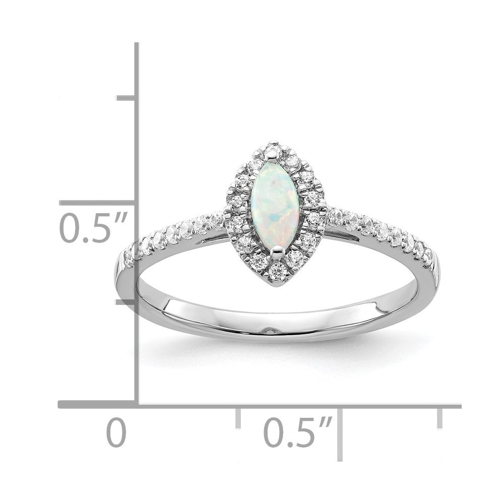 14k White Gold 1/5 carat Lab Grown Diamond VS/SI+ G+ and Lab Created Opal October Birthstone Ring (RM9355-OP-020-WLG)
