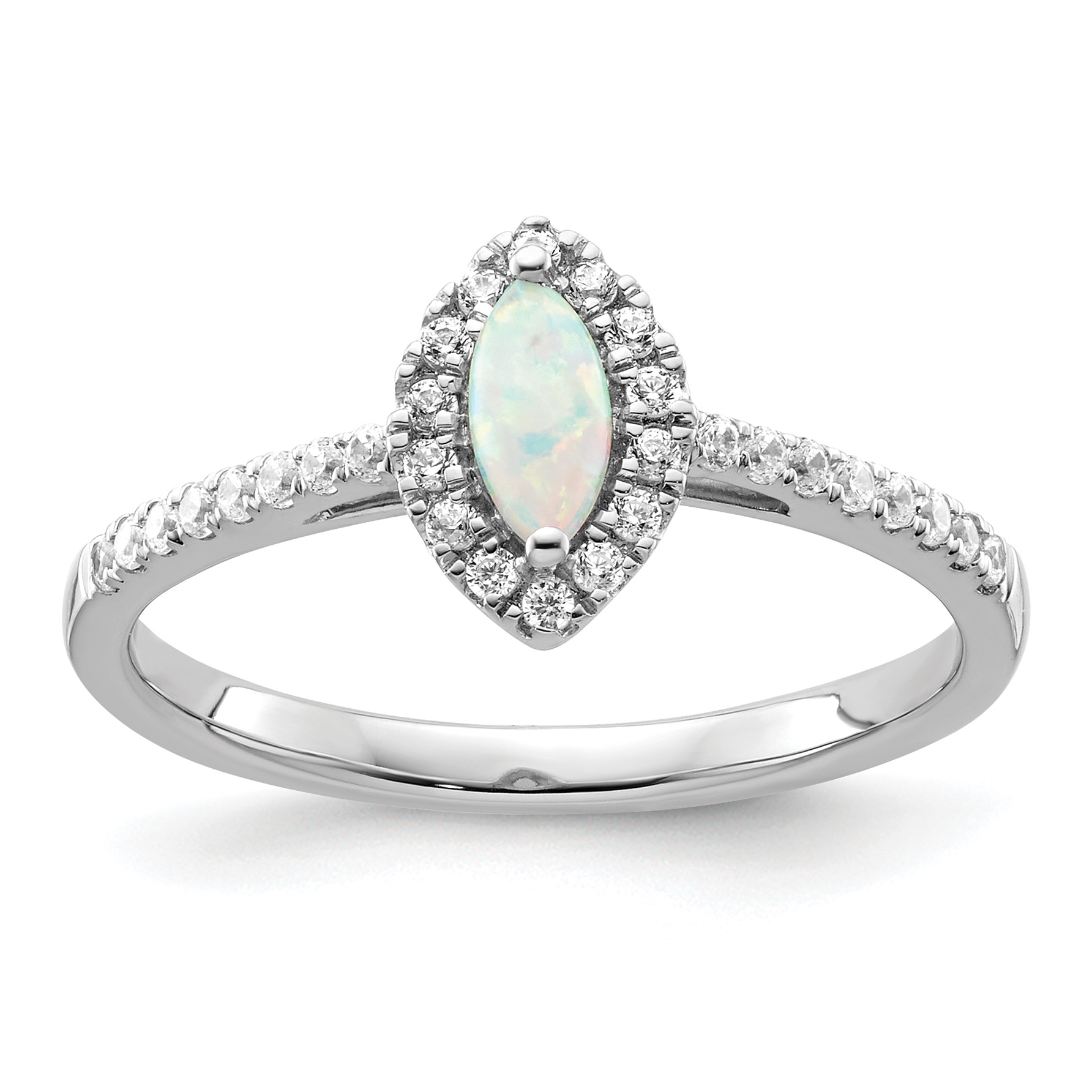 14k White Gold 1/5 carat Lab Grown Diamond VS/SI+ G+ and Lab Created Opal October Birthstone Ring (RM9355-OP-020-WLG)