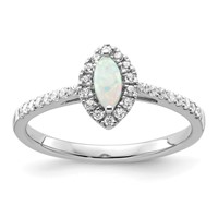 14K White Gold 0.20 Carat Lab Grown Diamond VS SI+ G+ and Lab Created Opal October Birthstone Ring view 1