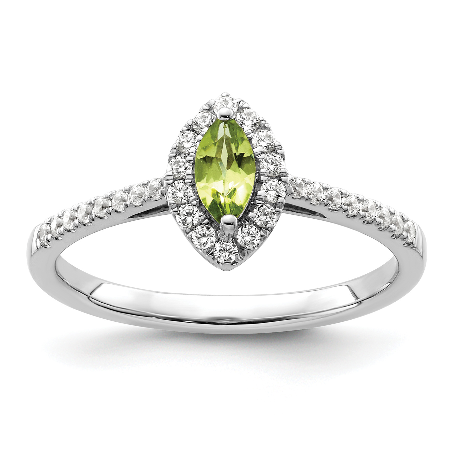 14k White Gold 1/5 carat Lab Grown Diamond VS/SI+ G+ and Peridot August Birthstone Ring (RM9355-PE-020-WLG)