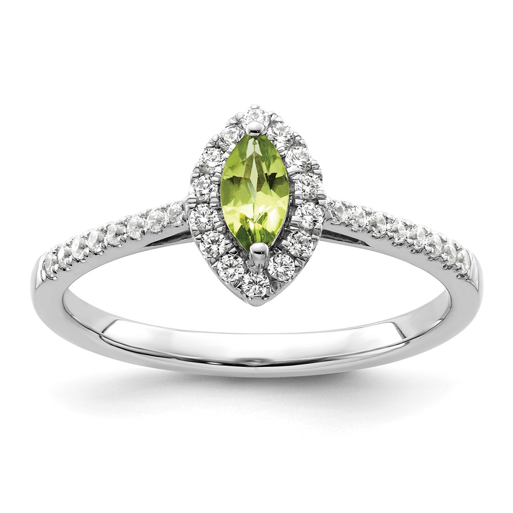 14K White Gold 0.20 Carat Lab Grown Diamond VS SI+ G+ and Peridot August Birthstone Ring