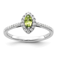 14K White Gold 0.20 Carat Lab Grown Diamond VS SI+ G+ and Peridot August Birthstone Ring view 1