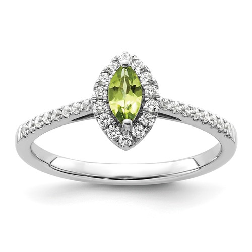 14K White Gold 0.20 Carat Lab Grown Diamond VS SI+ G+ and Peridot August Birthstone Ring