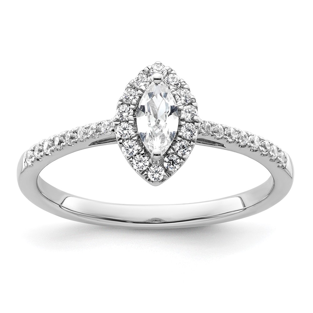 14K White Gold 0.20 Carat Lab Grown Diamond VS SI+ G+ and White Sapphire April Birthstone Ring