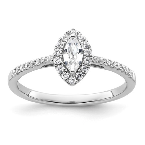 14K White Gold 0.20 Carat Lab Grown Diamond VS SI+ G+ and White Sapphire April Birthstone Ring