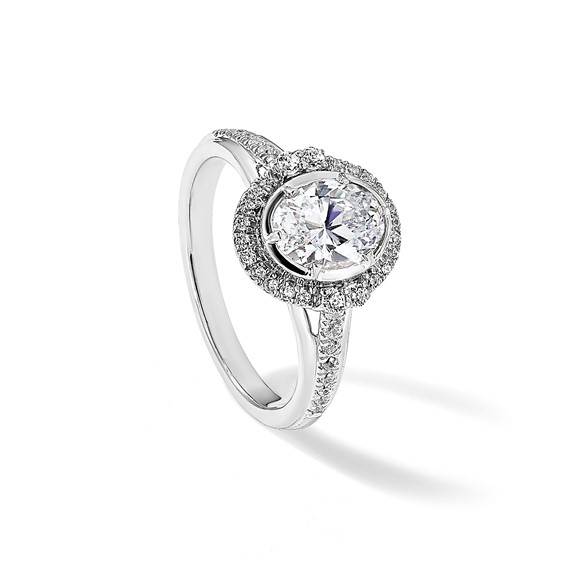 True Origin 14K White Gold 1/3 carat Lab Grown Diamond VS+ F+ Semi-Mount Oval Halo Engagement Ring